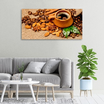 Cuadro canvas con impresión uv duradera horizontal Granos de café y una taza
