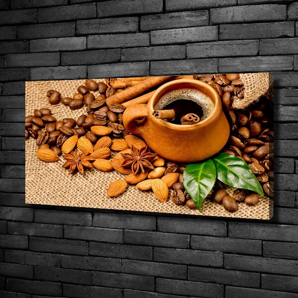 Cuadro canvas con impresión uv duradera horizontal Granos de café y una taza