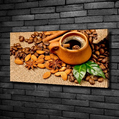 Cuadro canvas con impresión uv duradera horizontal Granos de café y una taza
