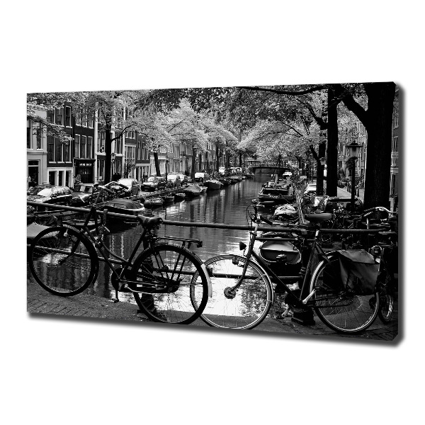 Cuadro canvas moderno de gran formato horizontal Bicicletas de Ámsterdam