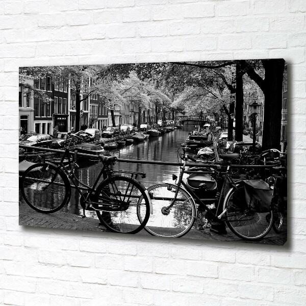Cuadro canvas moderno de gran formato horizontal Bicicletas de Ámsterdam