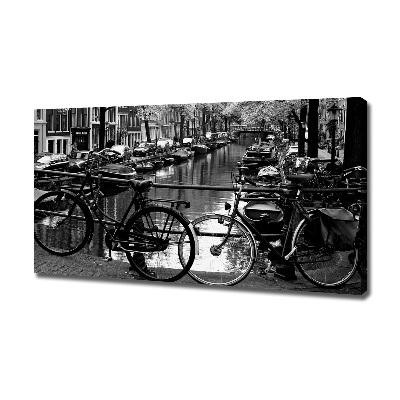 Cuadro canvas moderno de gran formato horizontal Bicicletas de Ámsterdam