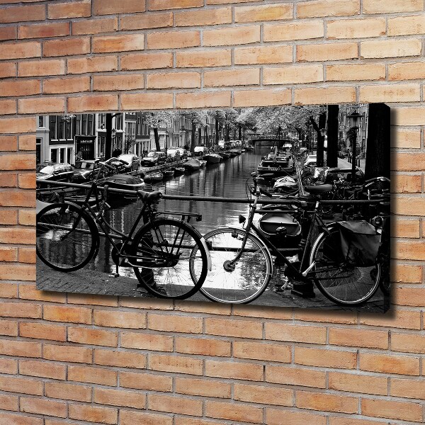 Cuadro canvas moderno de gran formato horizontal Bicicletas de Ámsterdam