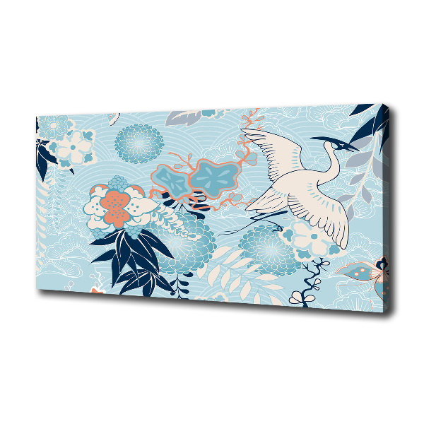 Foto en lienzo con acabado profesional horizontal Grulla y flores