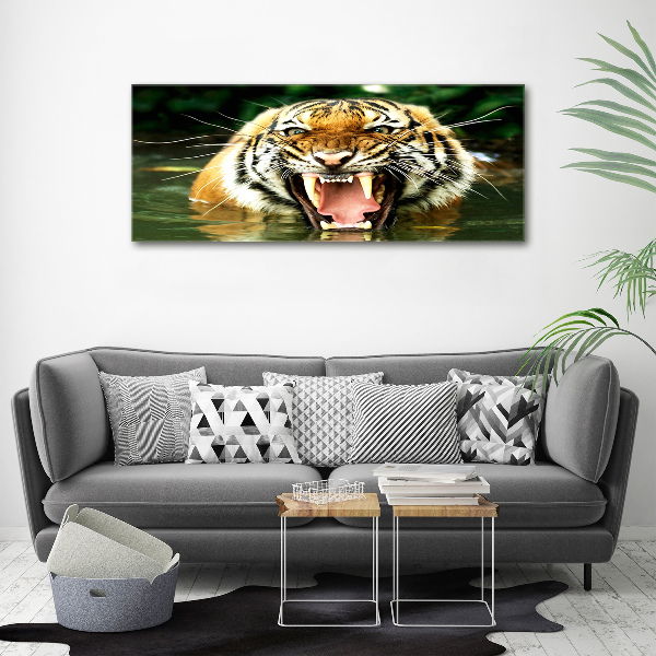 Fotocuadro en lienzo de alta calidad horizontal Tigre rugiente