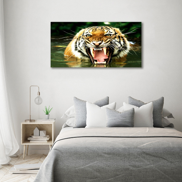 Fotocuadro en lienzo de alta calidad horizontal Tigre rugiente