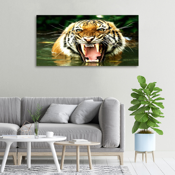 Fotocuadro en lienzo de alta calidad horizontal Tigre rugiente
