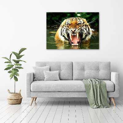 Fotocuadro en lienzo de alta calidad horizontal Tigre rugiente