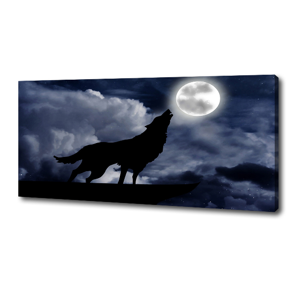 Cuadro canvas con impresión uv duradera horizontal El lobo aullador de la luna llena