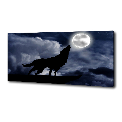 Cuadro canvas con impresión uv duradera horizontal El lobo aullador de la luna llena