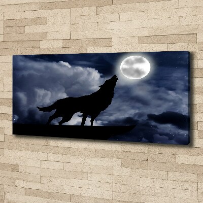 Cuadro canvas con impresión uv duradera horizontal El lobo aullador de la luna llena