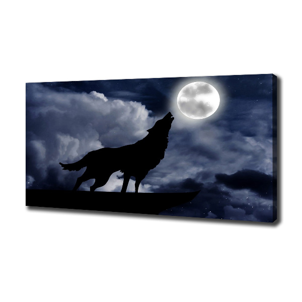 Cuadro canvas con impresión uv duradera horizontal El lobo aullador de la luna llena