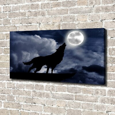 Cuadro canvas con impresión uv duradera horizontal El lobo aullador de la luna llena