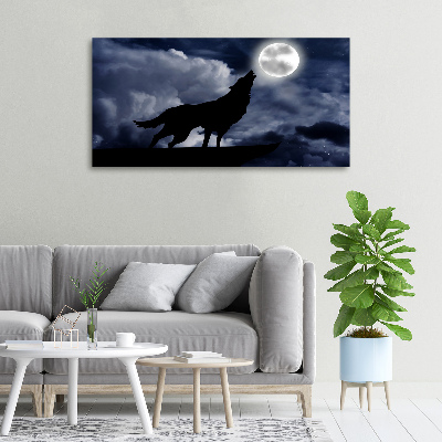 Cuadro canvas con impresión uv duradera horizontal El lobo aullador de la luna llena