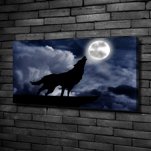 Cuadro canvas con impresión uv duradera horizontal El lobo aullador de la luna llena