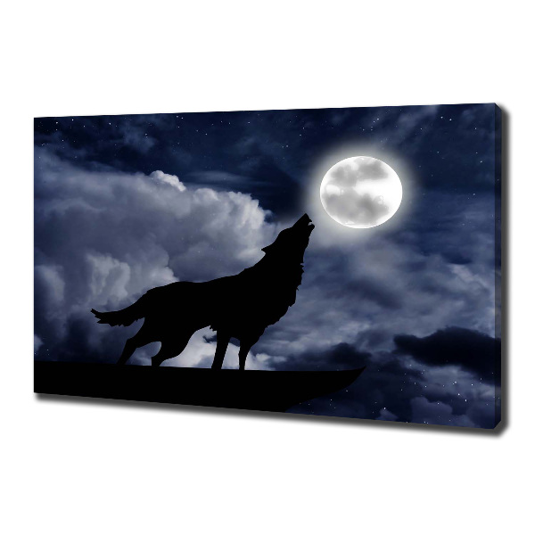 Cuadro canvas con impresión uv duradera horizontal El lobo aullador de la luna llena