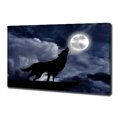 Cuadro canvas con impresión uv duradera horizontal El lobo aullador de la luna llena