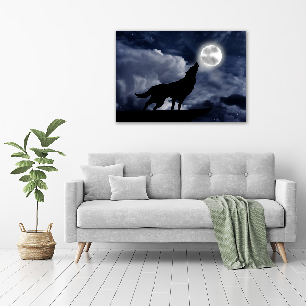 Cuadro canvas con impresión uv duradera horizontal El lobo aullador de la luna llena