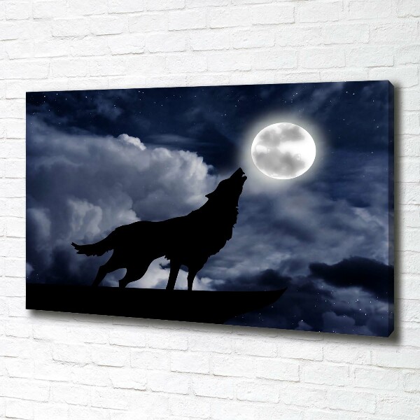Cuadro canvas con impresión uv duradera horizontal El lobo aullador de la luna llena