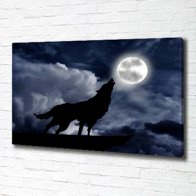 Cuadro canvas con impresión uv duradera horizontal El lobo aullador de la luna llena