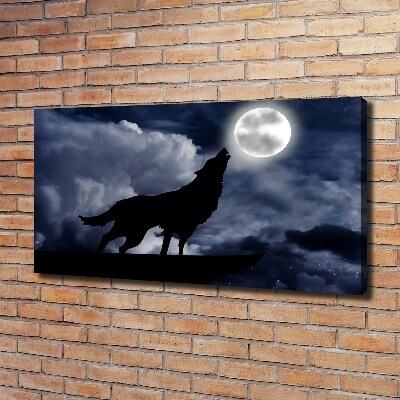 Cuadro canvas con impresión uv duradera horizontal El lobo aullador de la luna llena