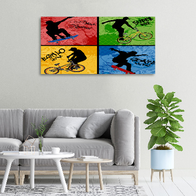 Fotocuadro en lienzo de alta calidad horizontal Bicicleta y patineta