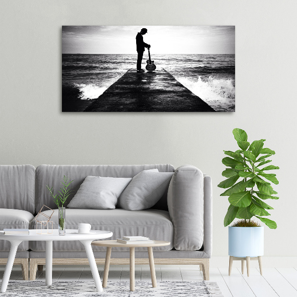 Fotocuadro en lienzo de alta calidad horizontal Guitarrista en el muelle