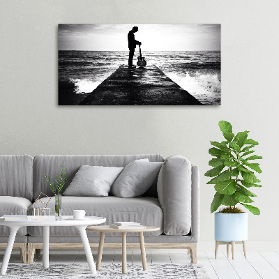 Fotocuadro en lienzo de alta calidad horizontal Guitarrista en el muelle