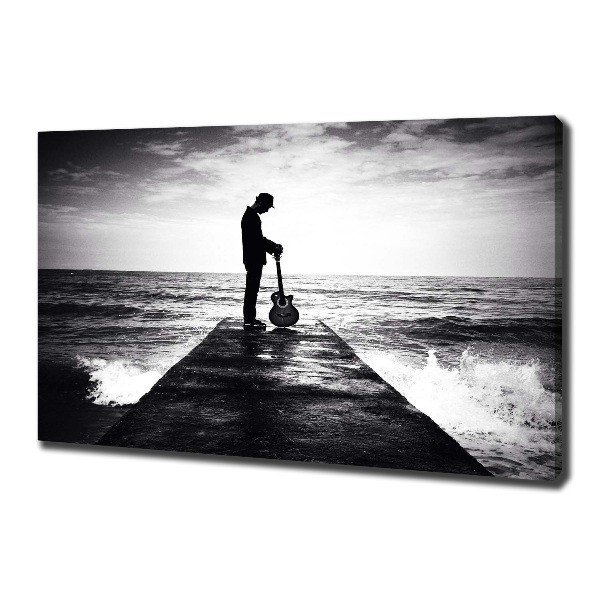 Fotocuadro en lienzo de alta calidad horizontal Guitarrista en el muelle