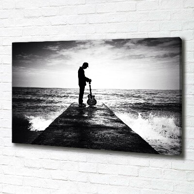 Fotocuadro en lienzo de alta calidad horizontal Guitarrista en el muelle