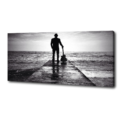 Cuadro canvas con impresión uv duradera horizontal Guitarrista en el muelle