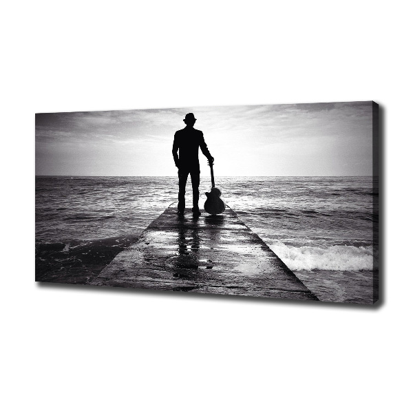 Cuadro canvas con impresión uv duradera horizontal Guitarrista en el muelle