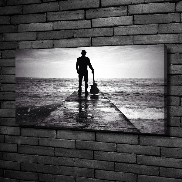 Cuadro canvas con impresión uv duradera horizontal Guitarrista en el muelle