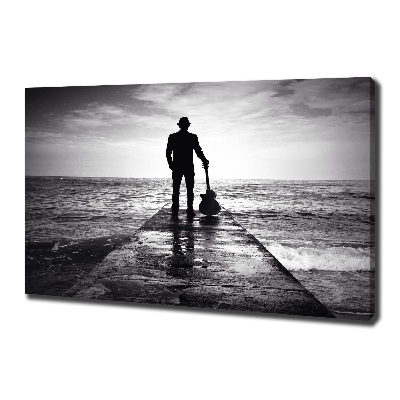 Cuadro canvas con impresión uv duradera horizontal Guitarrista en el muelle
