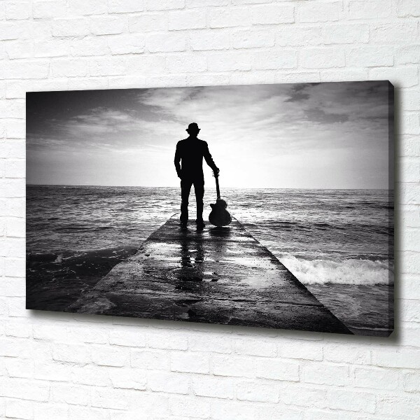 Cuadro canvas con impresión uv duradera horizontal Guitarrista en el muelle