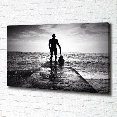 Cuadro canvas con impresión uv duradera horizontal Guitarrista en el muelle