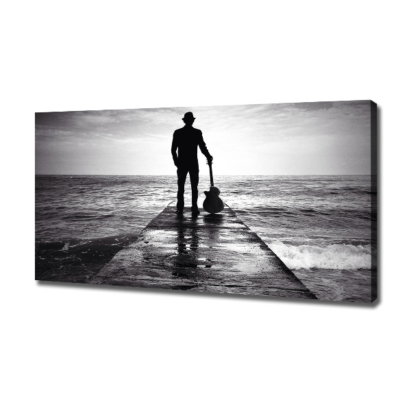 Cuadro canvas con impresión uv duradera horizontal Guitarrista en el muelle