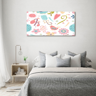 Fotocuadro en lienzo de alta calidad horizontal Flores y pájaros