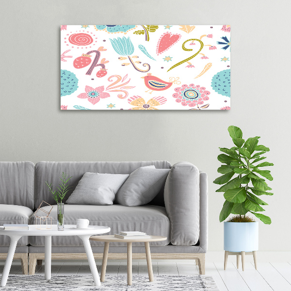 Fotocuadro en lienzo de alta calidad horizontal Flores y pájaros