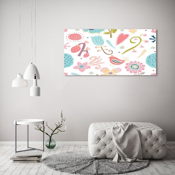 Fotocuadro en lienzo de alta calidad horizontal Flores y pájaros
