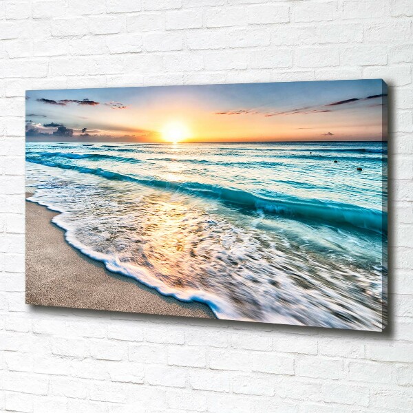 Cuadro canvas moderno de gran formato horizontal Playa al atardecer