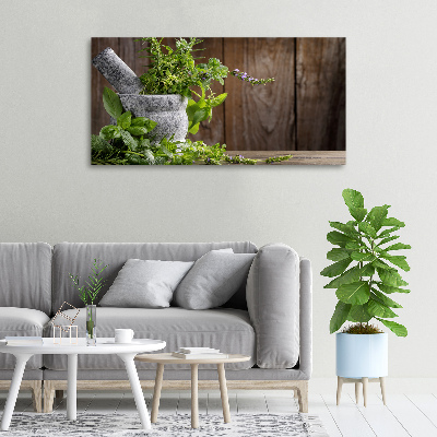 Cuadro canvas moderno de gran formato horizontal Hierbas en un mortero