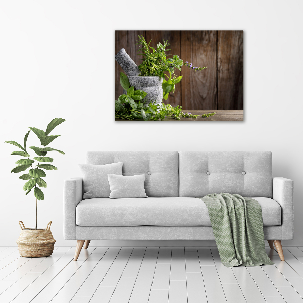 Cuadro canvas moderno de gran formato horizontal Hierbas en un mortero