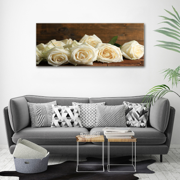 Cuadro canvas moderno de gran formato horizontal rosas blancas