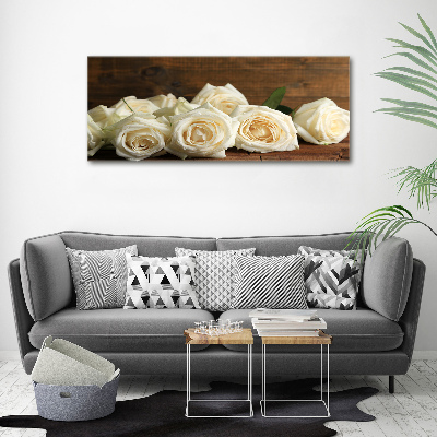 Cuadro canvas moderno de gran formato horizontal rosas blancas