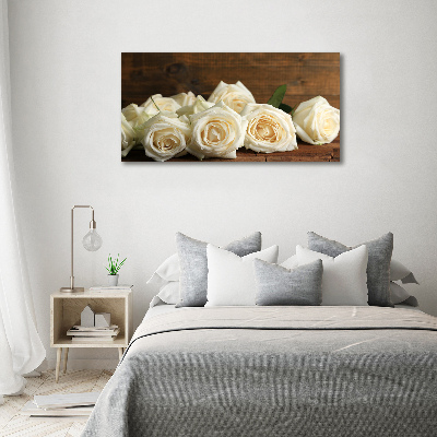 Cuadro canvas moderno de gran formato horizontal rosas blancas