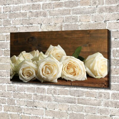 Cuadro canvas moderno de gran formato horizontal rosas blancas