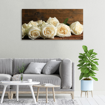 Cuadro canvas moderno de gran formato horizontal rosas blancas