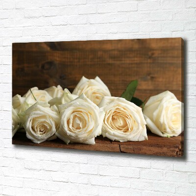 Cuadro canvas moderno de gran formato horizontal rosas blancas