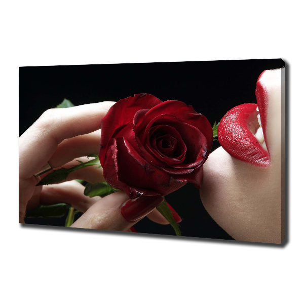 Cuadro canvas moderno de gran formato horizontal Mujer con una rosa